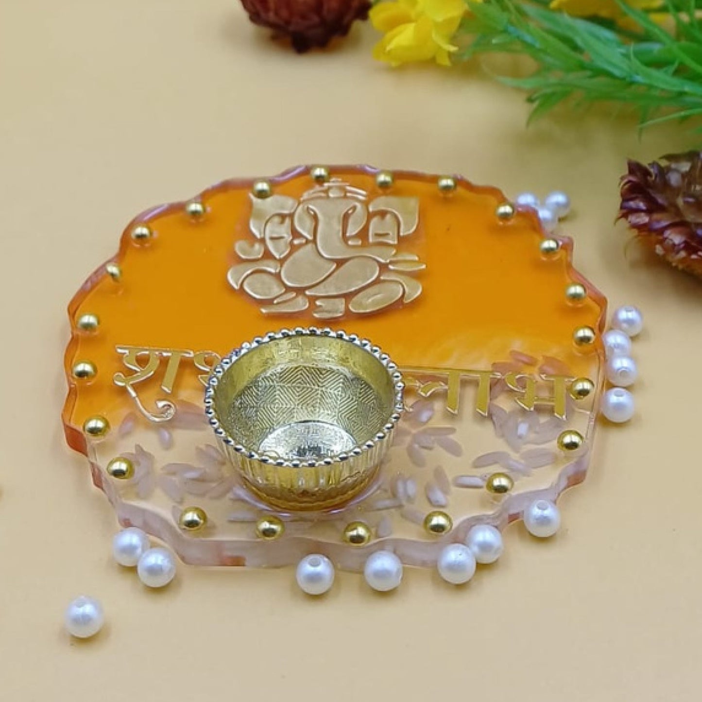 Resin Pooja thali 4 Inch Orange