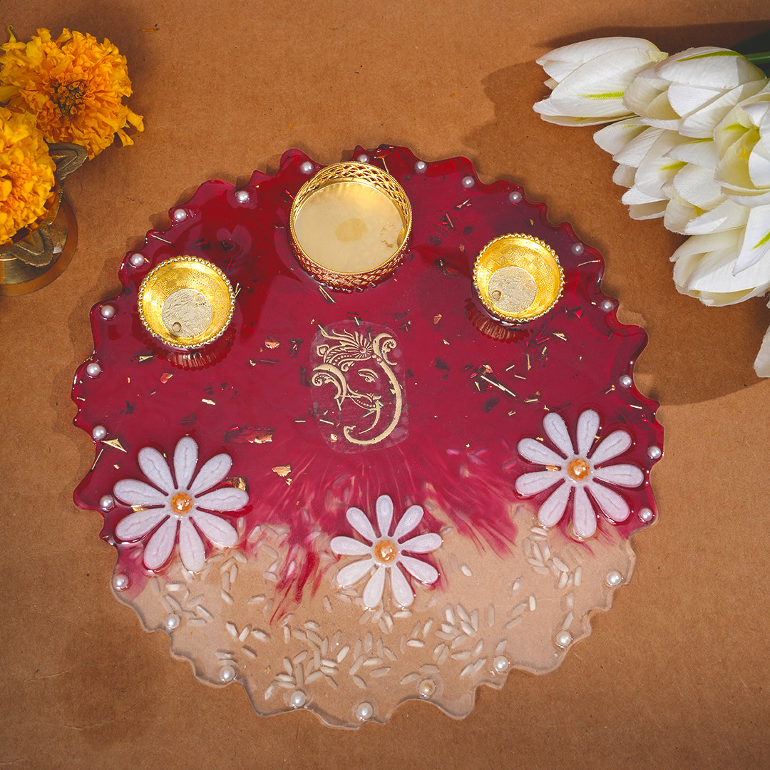 Resin Pooja thali 10 Inch Red