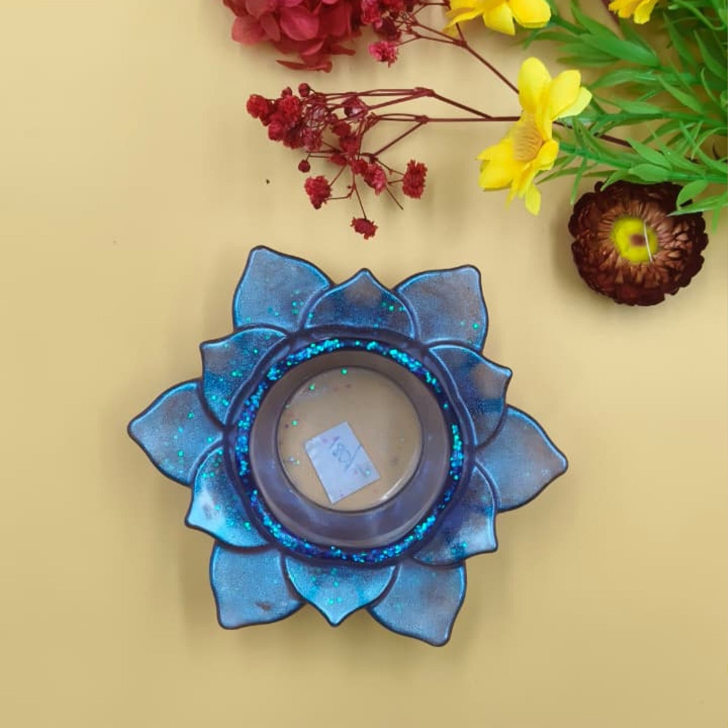 Resin Tealight candle holder 5 inch Dark Blue