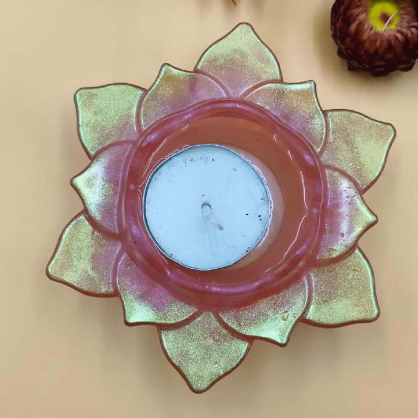 Resin Tealight candle holder Set of 2 Red & Gold