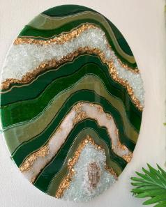 Resin Abstract art Green and White
