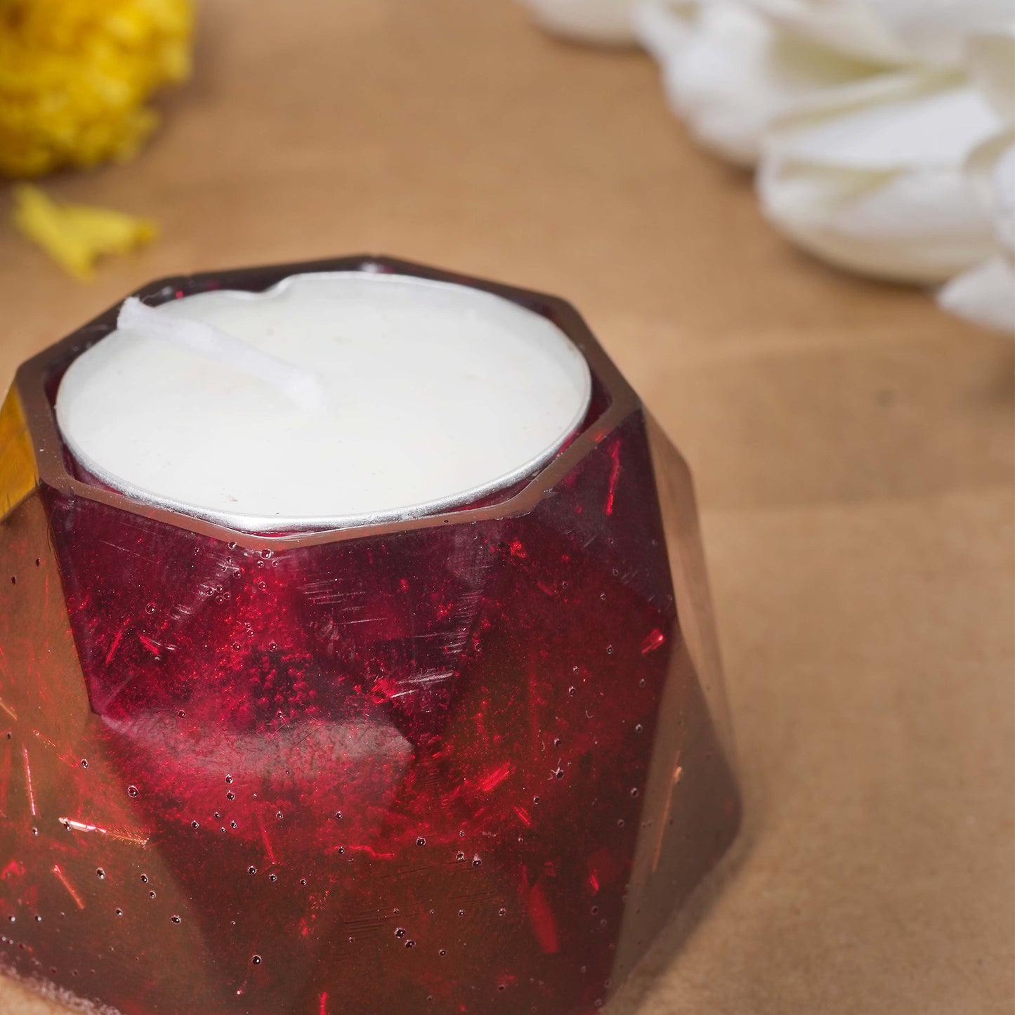 Resin Tealight candle holder 3.5 inch red