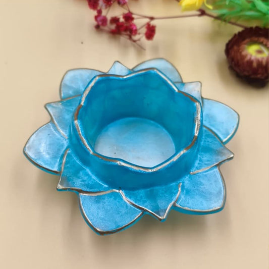 Resin Tealight candle holder 5 inch Light Blue