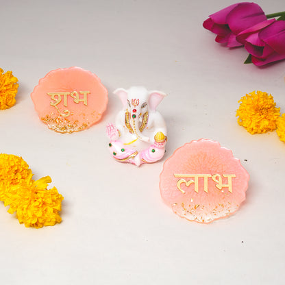 Ganesh Ji Idol with Shubh & Laabh Resin Coaster Set