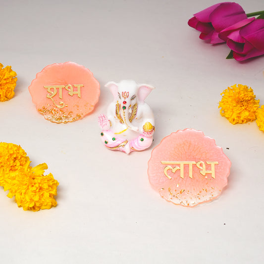 Ganesh Ji Idol with Shubh & Laabh Resin Coaster Set