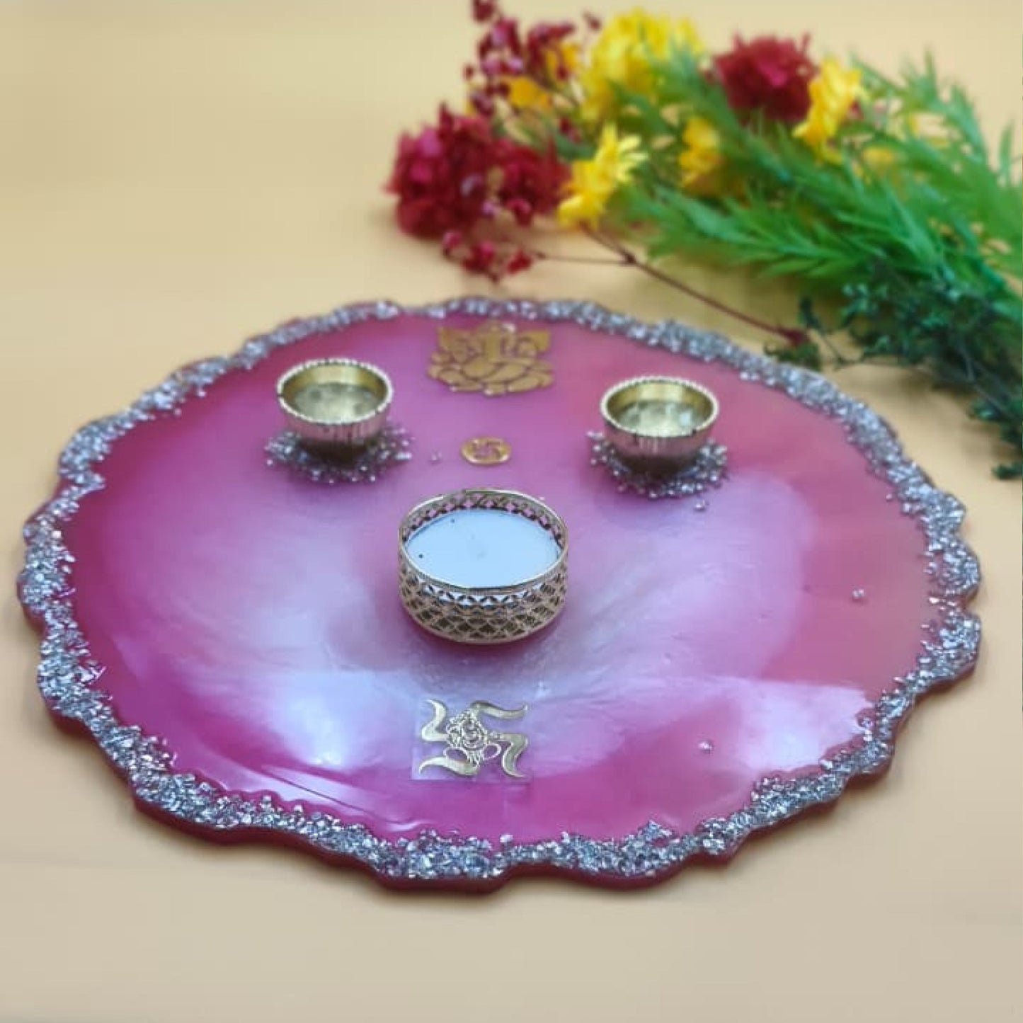 Resin Pooja thali 10 Inch Blush Pink