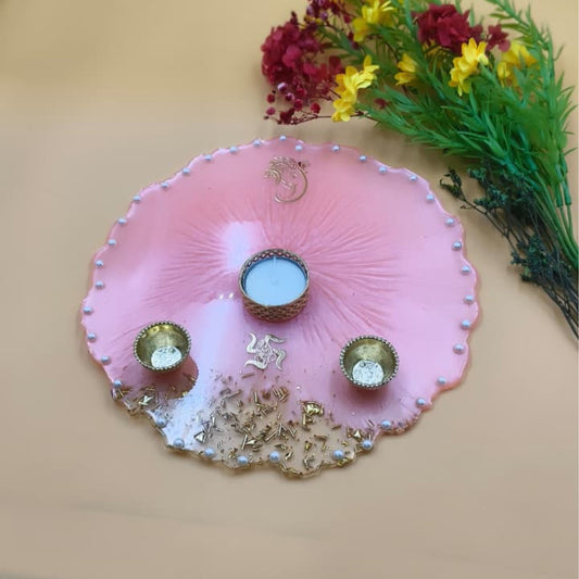 Resin Pooja thali 8 Inch Pink