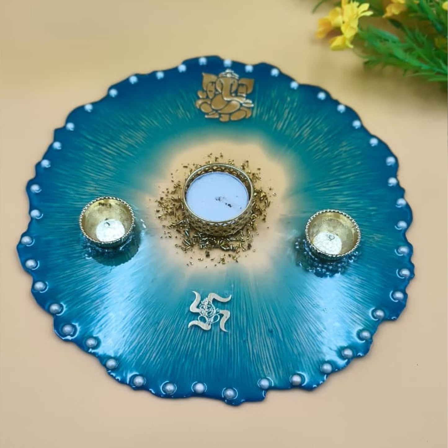 Resin Pooja thali 10 Inch Blue