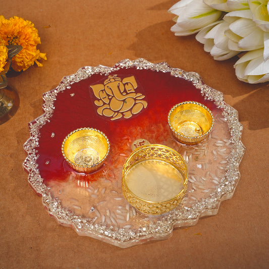 Resin Pooja thali 6 Inch Red