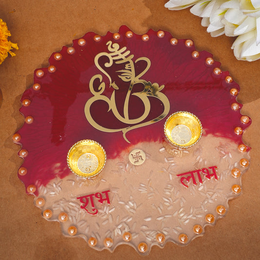 Resin Pooja thali 8 Inch Red