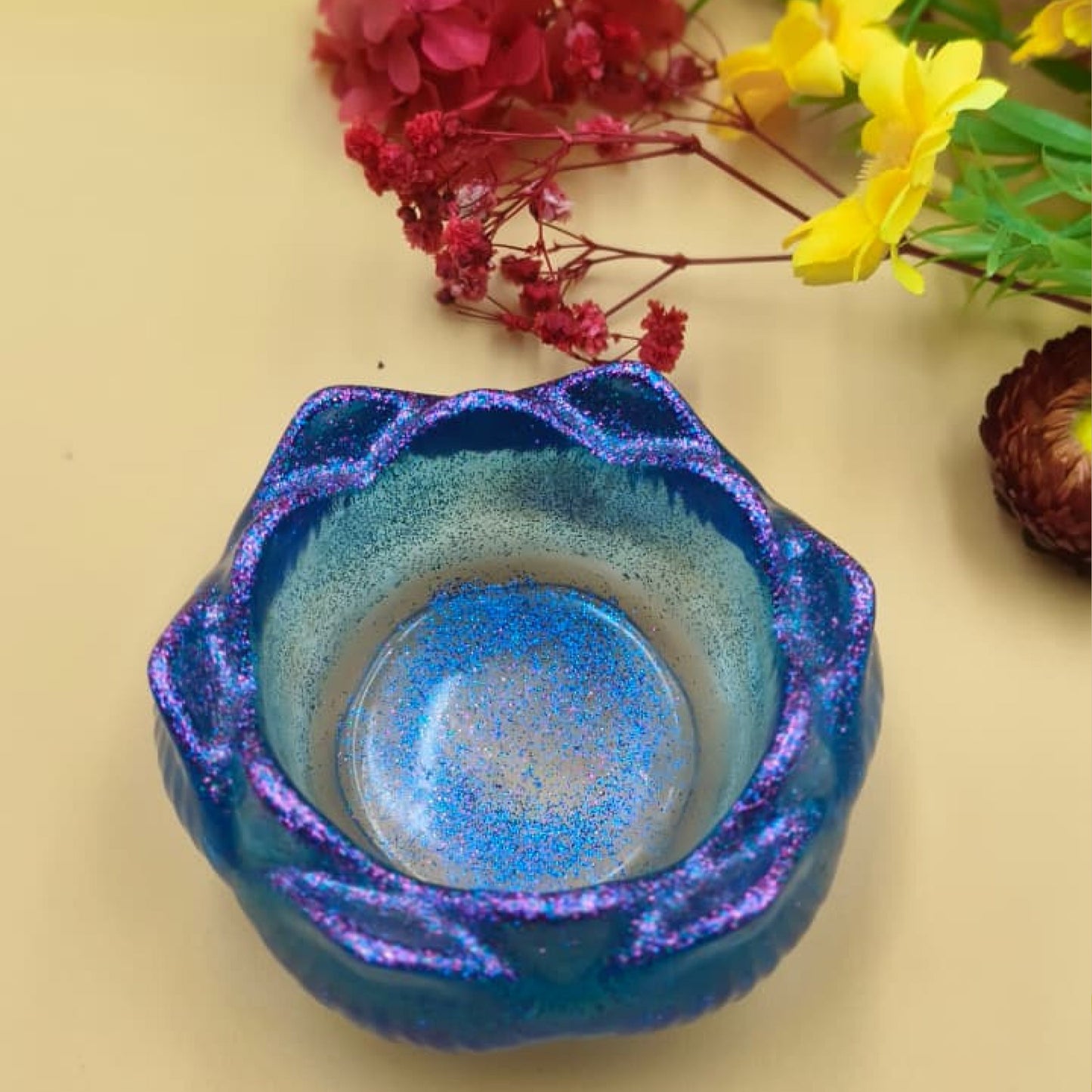 Resin Tealight candle holder Set of 5 Deep Blue