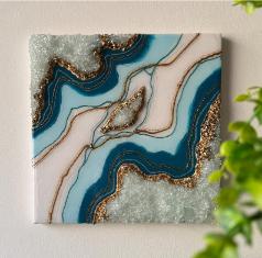 Resin Abstract art Blue and White Square