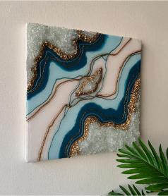 Resin Abstract art Blue and White Square