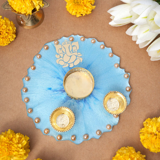 Resin Pooja thaali 6 inch sky blue