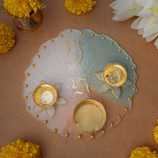 Resin Pooja thaali 6 inch Ice Blue