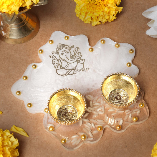 Resin Pooja thali 4 inch White
