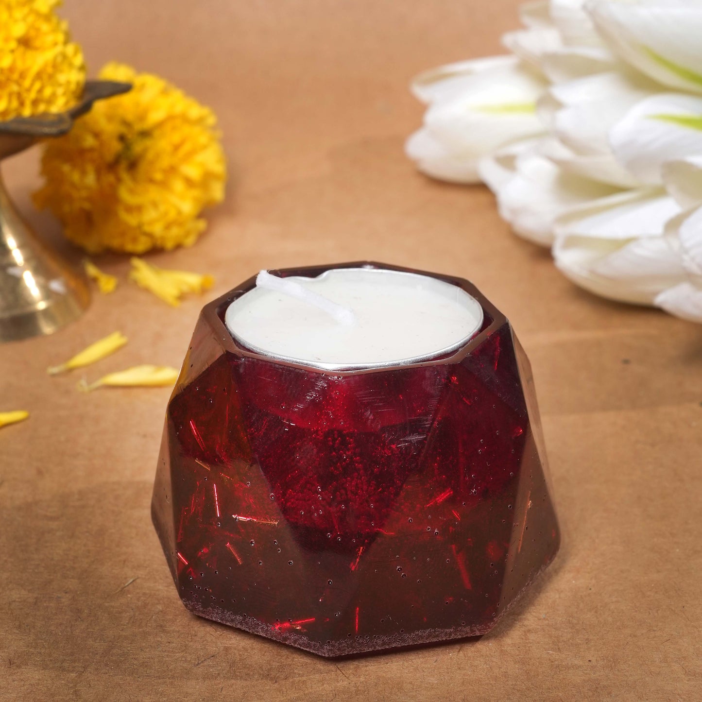 Resin Tealight candle holder 3.5 inch red