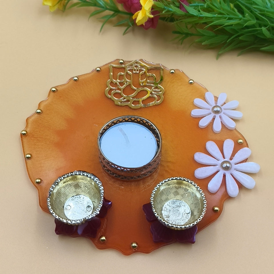 Resin Pooja thali 6 Inch Vibrant Orange
