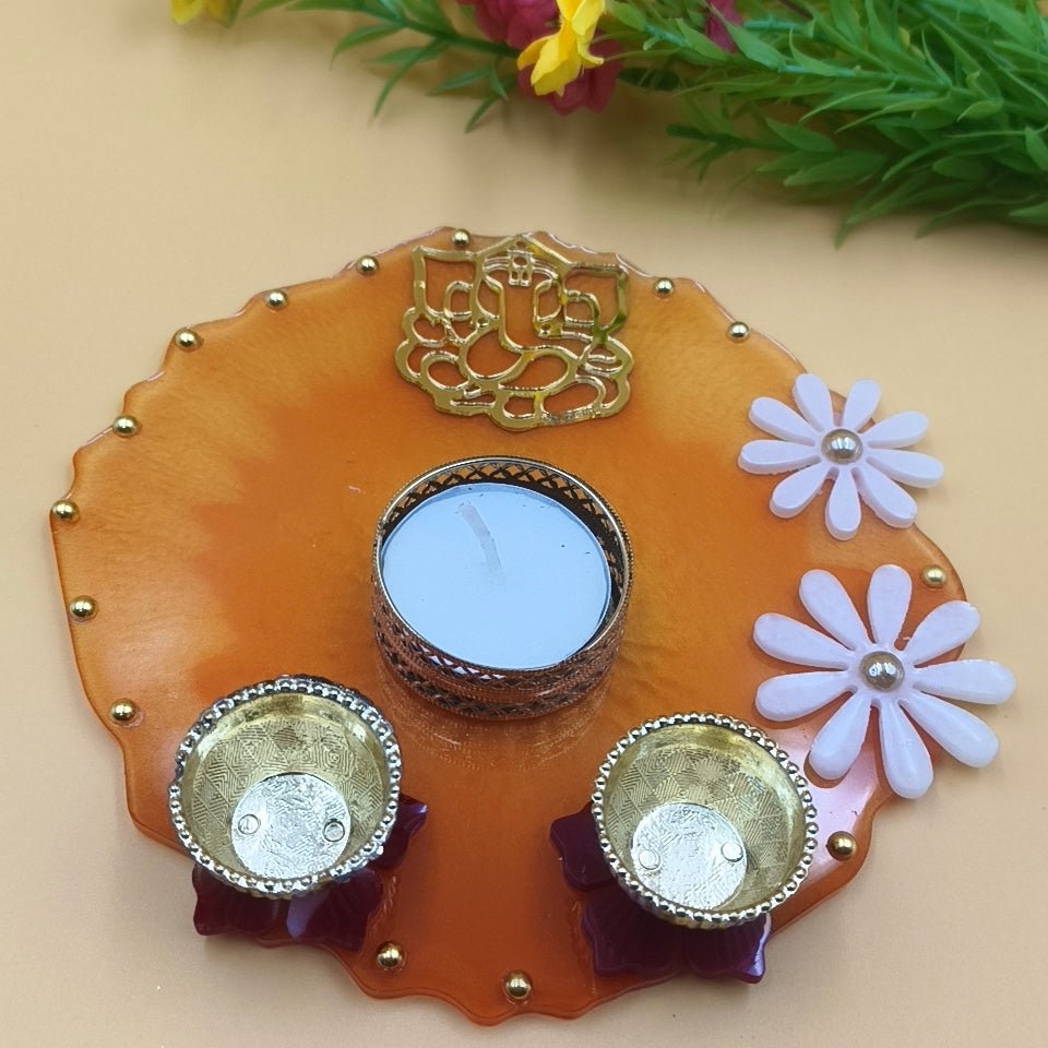 Resin Pooja thali 6 Inch Vibrant Orange