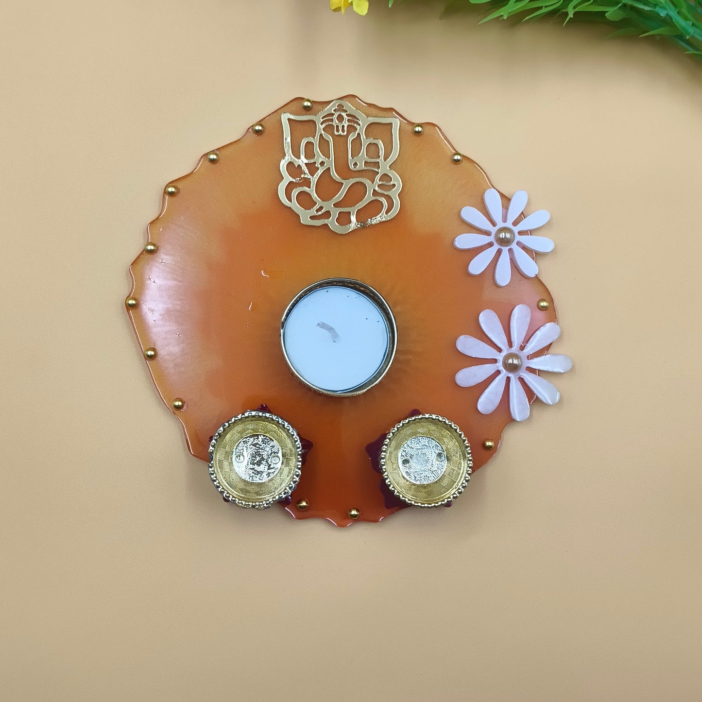Resin Pooja thali 6 Inch Vibrant Orange