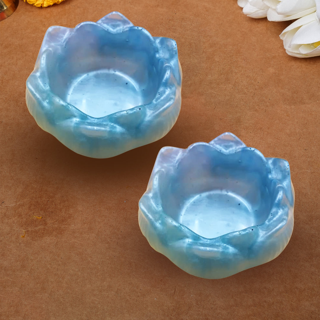 Resin Tealight candle holder Set of 2 Light Blue
