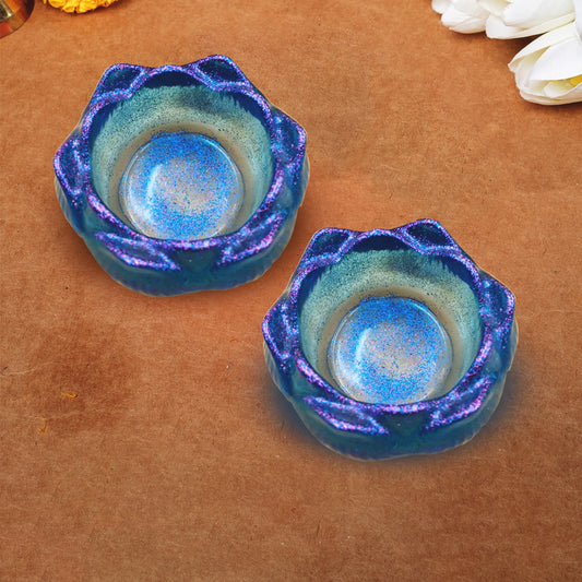 Resin Tealight candle holder Set of 2 Deep Blue