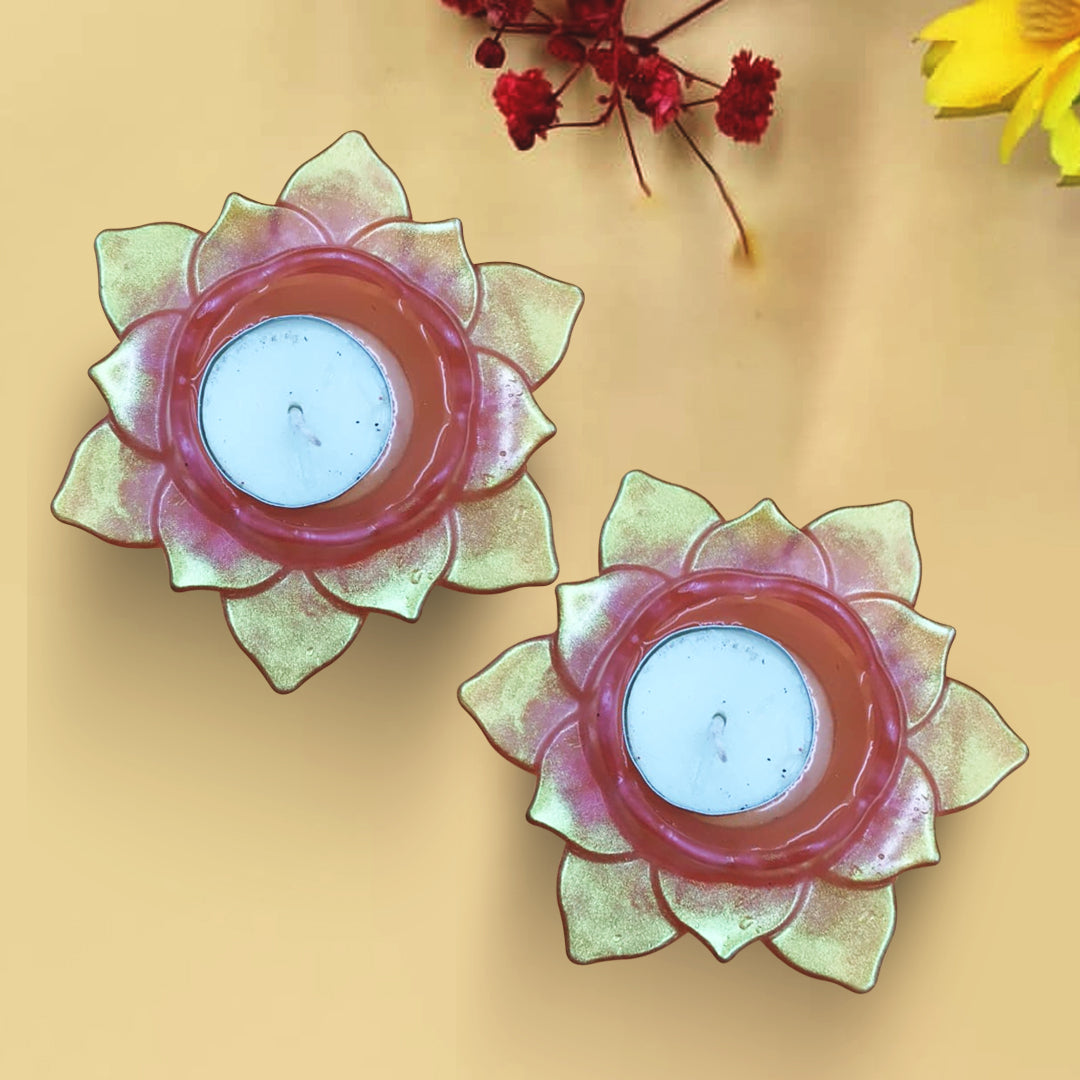 Resin Tealight candle holder Set of 2 Red & Gold