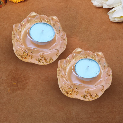 Resin Tealight candle holder Set of 2 Peach