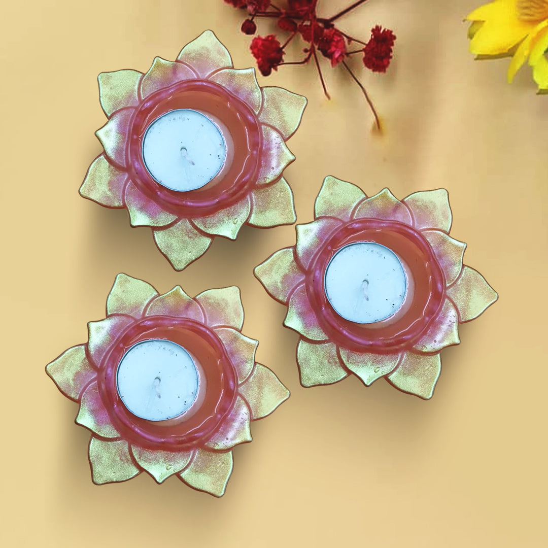 Resin Tealight candle holder Set of 3 Red & Gold