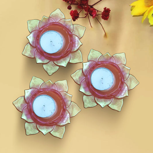 Resin Tealight candle holder Set of 3 Red & Gold