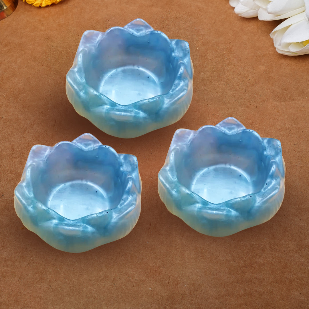 Resin Tealight candle holder Set of 3 Light Blue