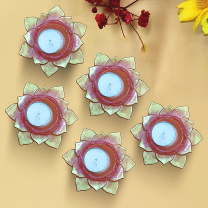 Resin Tealight candle holder Set of 5 Red & Gold