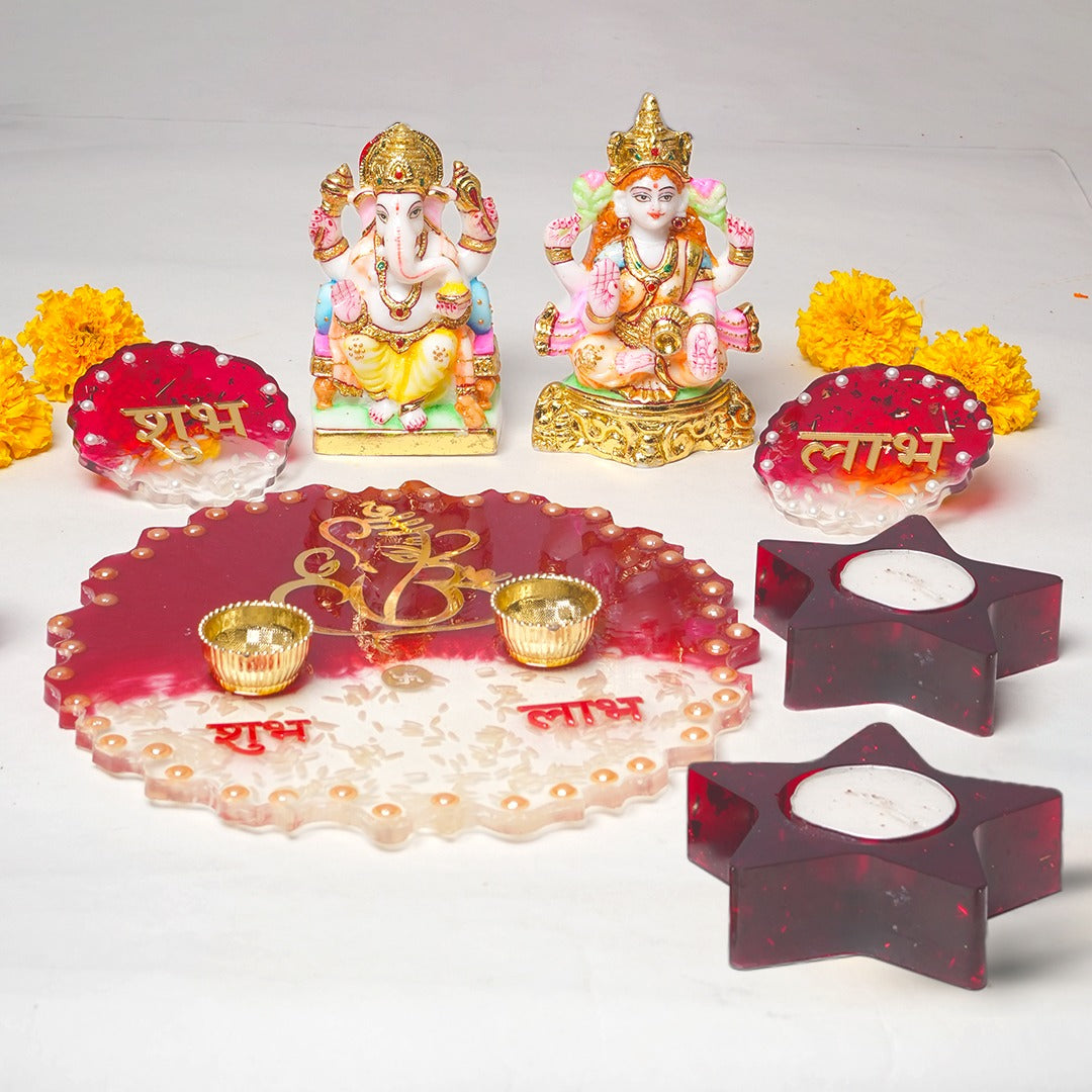 Ganesh-Lakshmi Resin Pooja Set – Complete Festive Ritual Kit