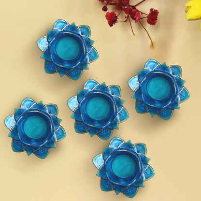 Resin Tealight candle holder Set of 5 Blue