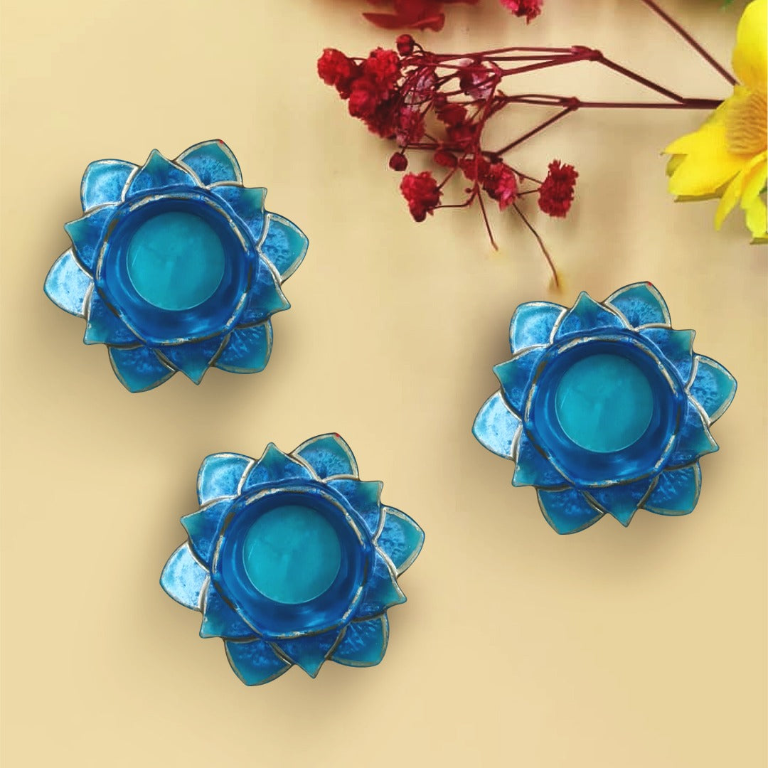 Resin Tealight candle holder Set of 3 Blue