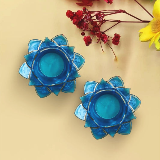 Resin Tealight candle holder Set of 2 Blue